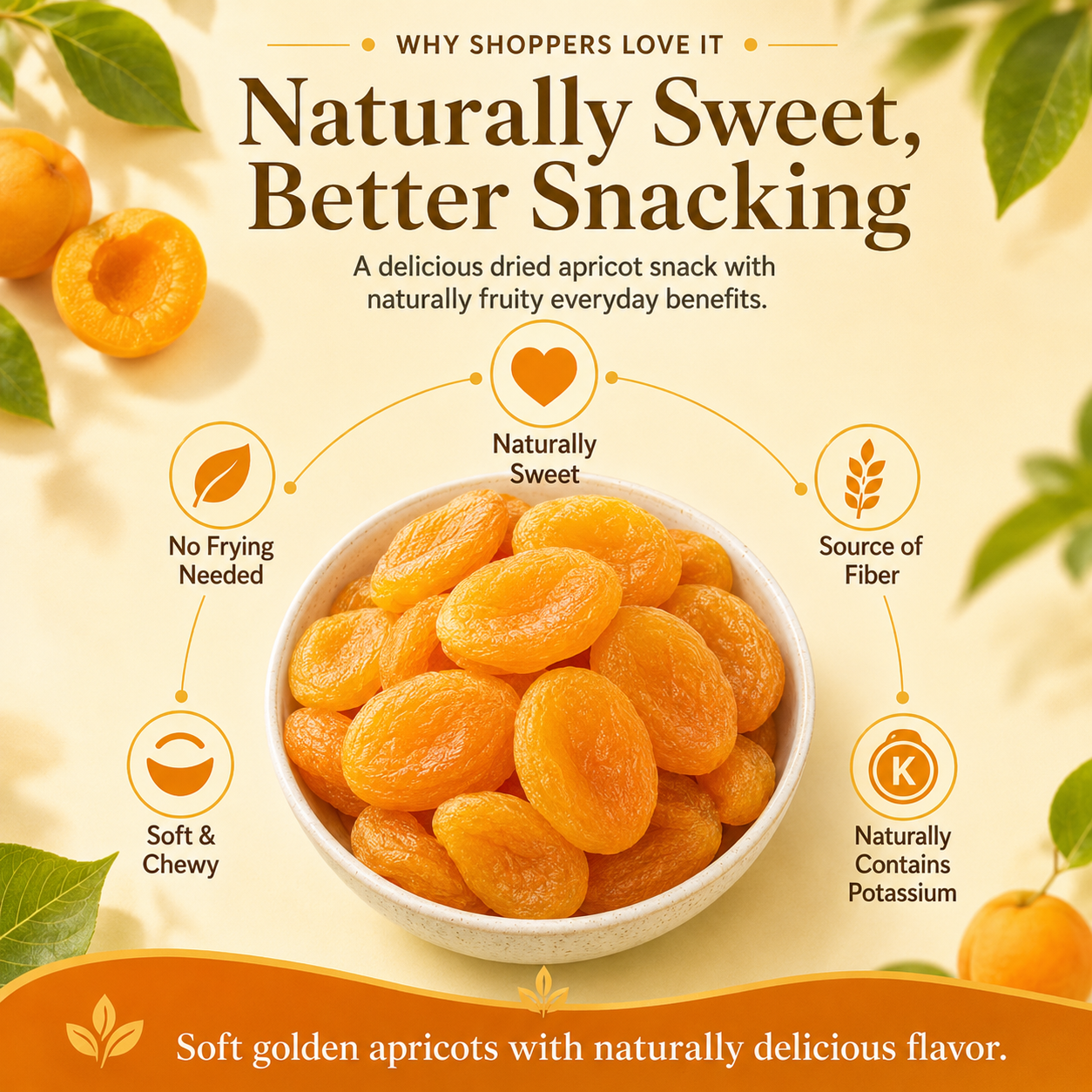 🍑 Oven-Baked Pitless Golden Dried Apricots [Non-Fried] — Pure Natural Low-Carb Snack for Blood Sugar Support & Satiety-Yana