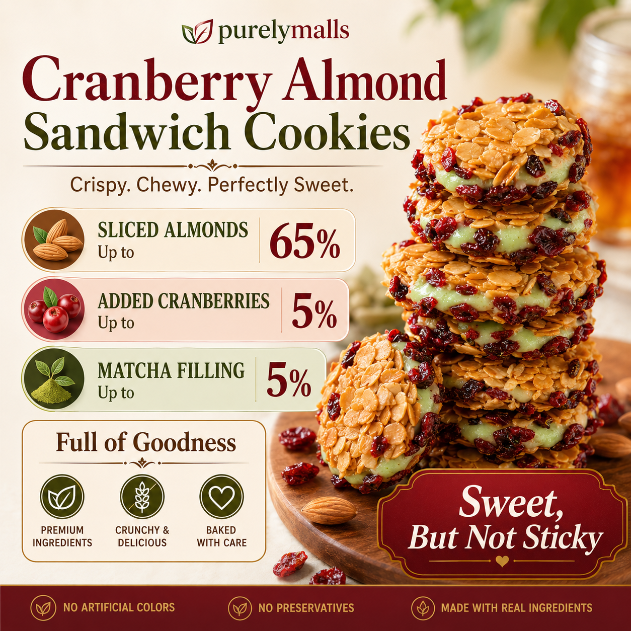 🍵 Matcha Cranberry Crispy Sandwich Cookies 🍓-Yana