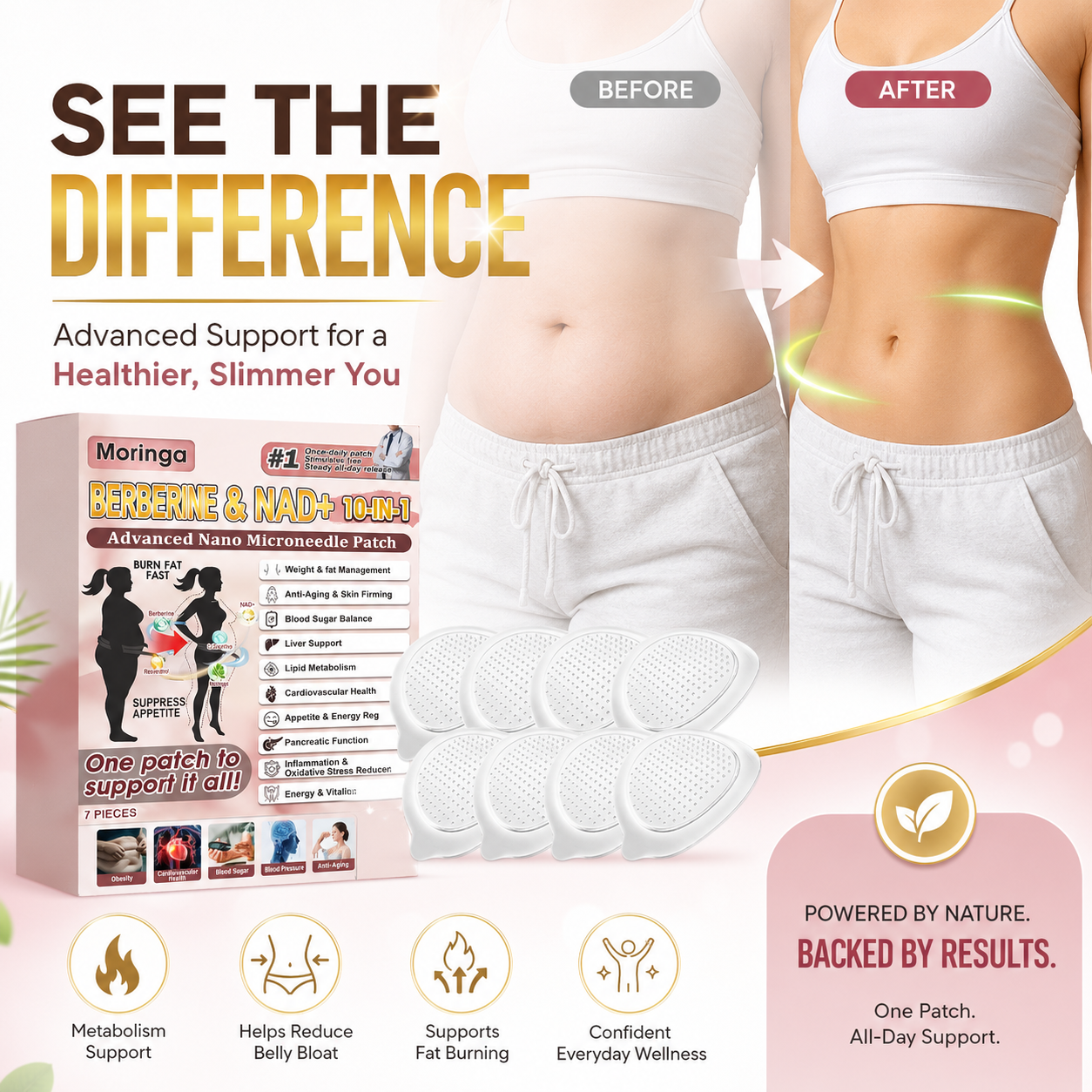 🌿 Moringa BERBERINE & NAD+ 10-IN-1 Daily Wellness Patch ✨ Metabolism, Craving & Waistline Support-TY